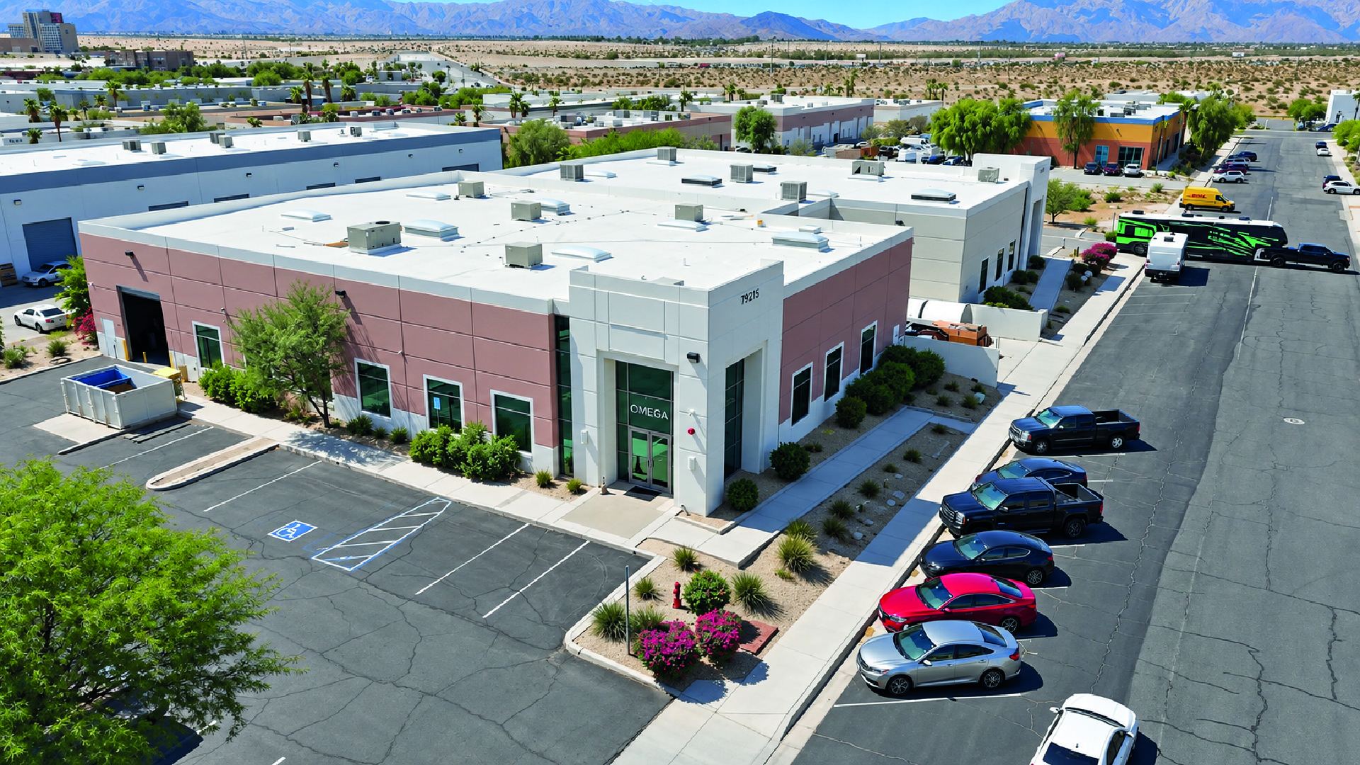 Aerial view of the Omega Truss Systems facility in Thousand Palms, California